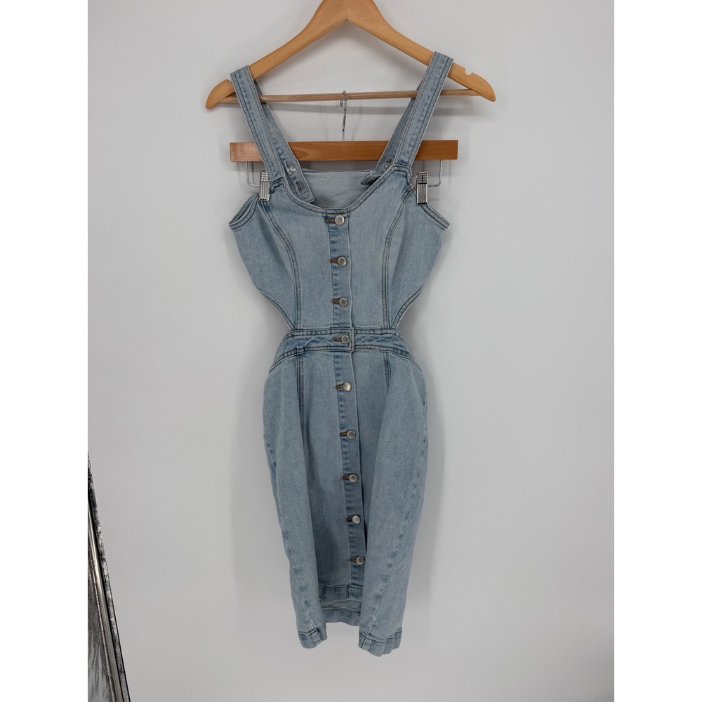 [BLANKNYC] Denim Cutout Mini Dress Small Light Blue‎ Button Front Y2K Streetwear